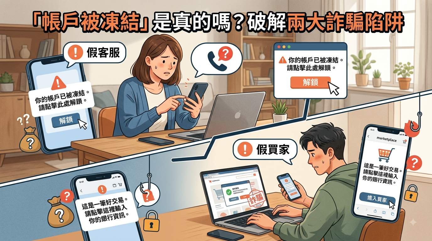 帳戶被凍結詐騙假簡訊示意圖